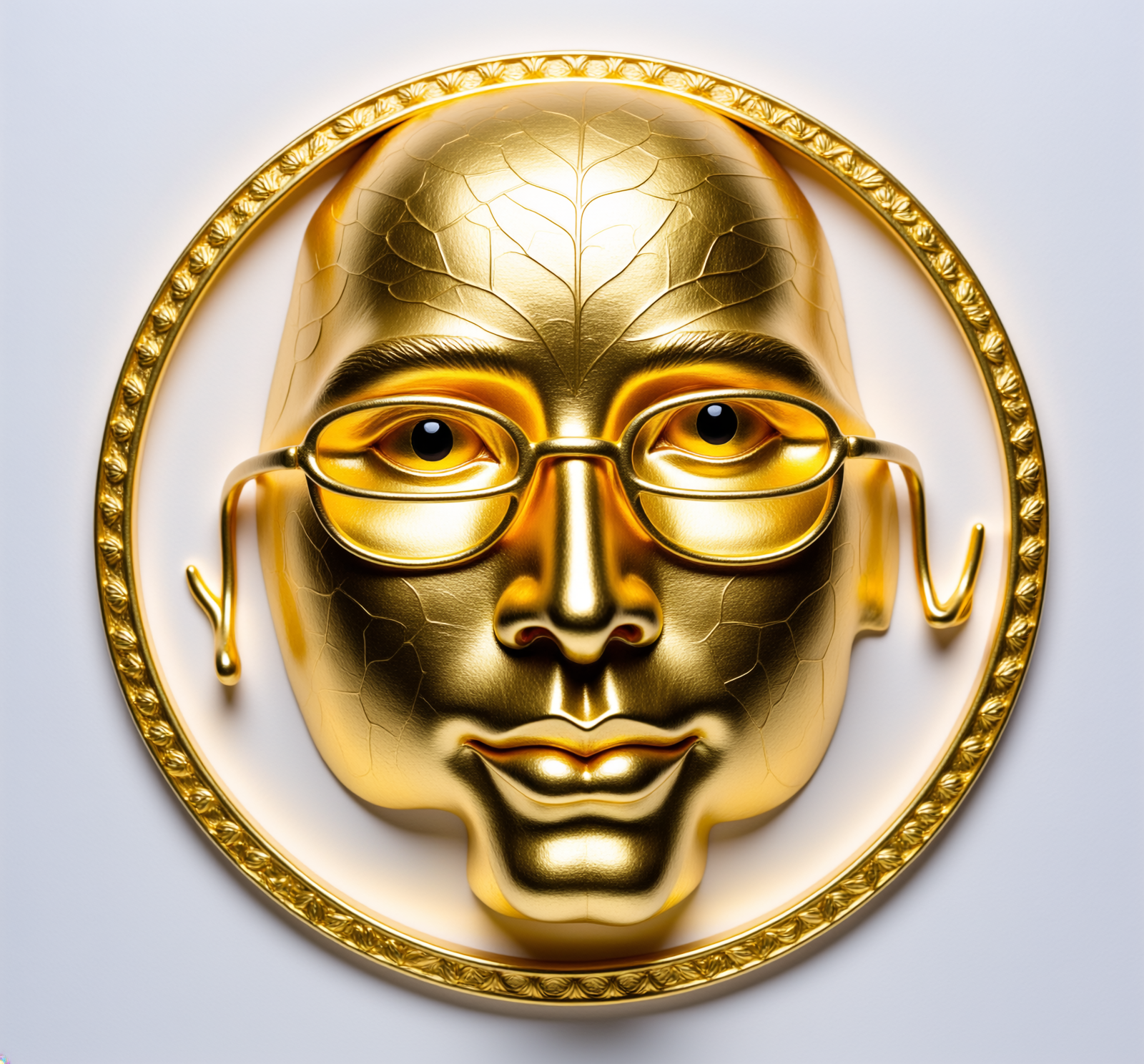 Firefly_made gold leaf sculpture of THE FACE, with glasses, caustic light pattern 634131